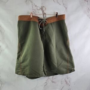 Columbia Swim Trunks Mens 38 Large Green Orange Board Shorts Drawstring